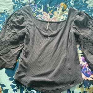 Free People Eyelet Long Sleeve Top